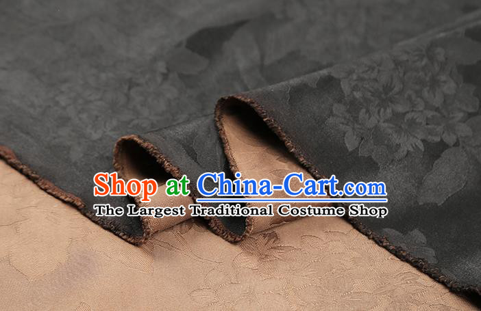 Chinese Royal Peony Pattern Black Gambiered Guangdong Gauze Brocade Cloth Drapery Traditional Cheongsam Jacquard Silk Fabric