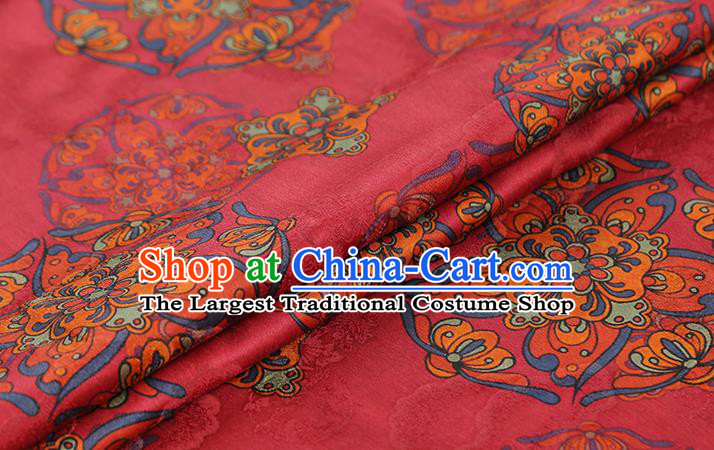 Chinese Red Brocade Cloth Drapery Royal Hydrangea Pattern Gambiered Guangdong Gauze Traditional Cheongsam Silk Fabric