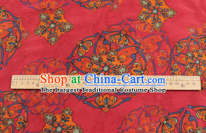 Chinese Red Brocade Cloth Drapery Royal Hydrangea Pattern Gambiered Guangdong Gauze Traditional Cheongsam Silk Fabric