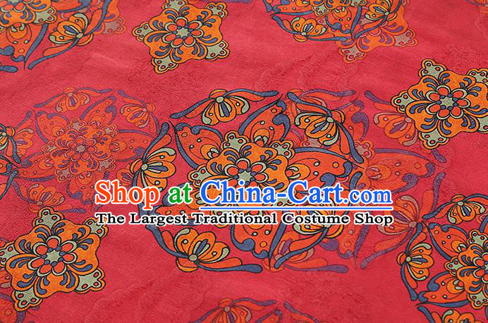 Chinese Red Brocade Cloth Drapery Royal Hydrangea Pattern Gambiered Guangdong Gauze Traditional Cheongsam Silk Fabric