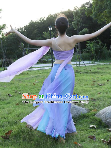 China Traditional Ethnic Stage Performance Peacock Dance Clothing Dai Nationality Dance Lilac Dress Outfits