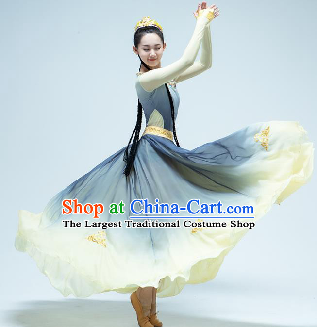 China Uyghur Nationality Dance Blue Dress Traditional Xinjiang Ethnic Stage Performance Clothing