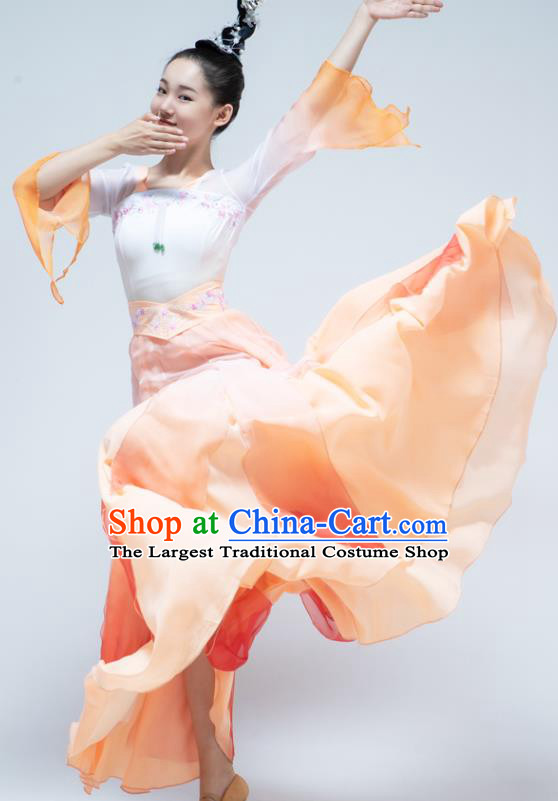 China Classical Dance Stage Performance Orange Hanfu Dress Traditional Han Dynasty Court Dance Costume