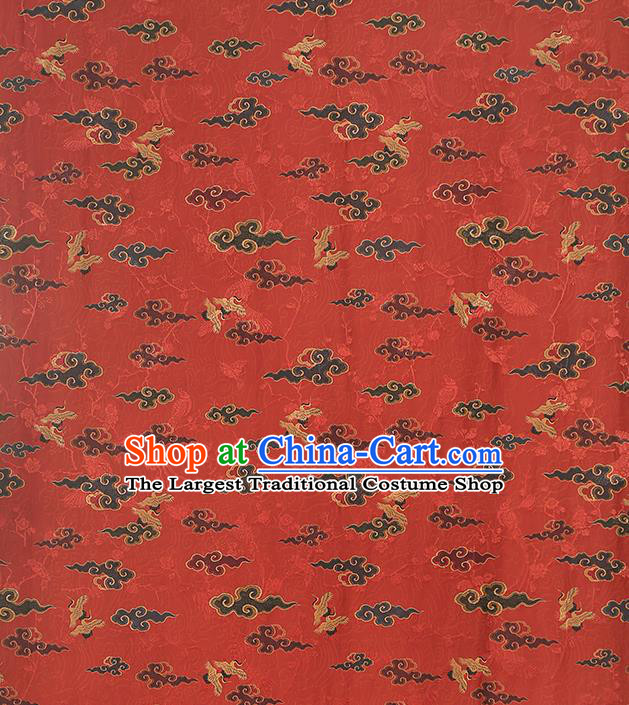 Chinese Royal Cloud Cranes Butterfly Pattern Gambiered Guangdong Gauze Brocade Cloth Drapery Traditional Cheongsam Red Silk Fabric