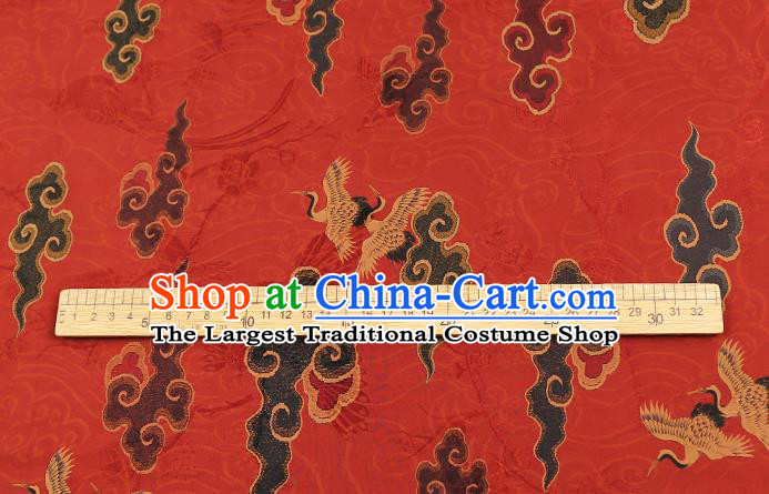 Chinese Royal Cloud Cranes Butterfly Pattern Gambiered Guangdong Gauze Brocade Cloth Drapery Traditional Cheongsam Red Silk Fabric