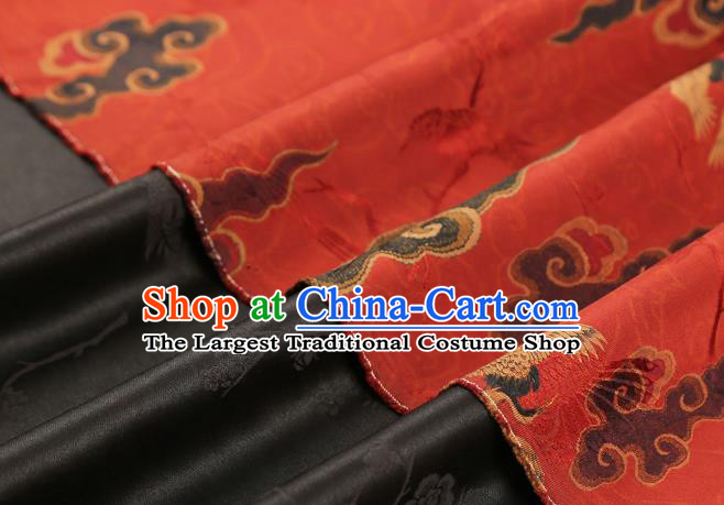 Chinese Royal Cloud Cranes Butterfly Pattern Gambiered Guangdong Gauze Brocade Cloth Drapery Traditional Cheongsam Red Silk Fabric