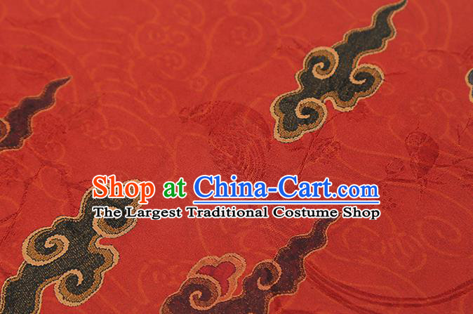 Chinese Royal Cloud Cranes Butterfly Pattern Gambiered Guangdong Gauze Brocade Cloth Drapery Traditional Cheongsam Red Silk Fabric