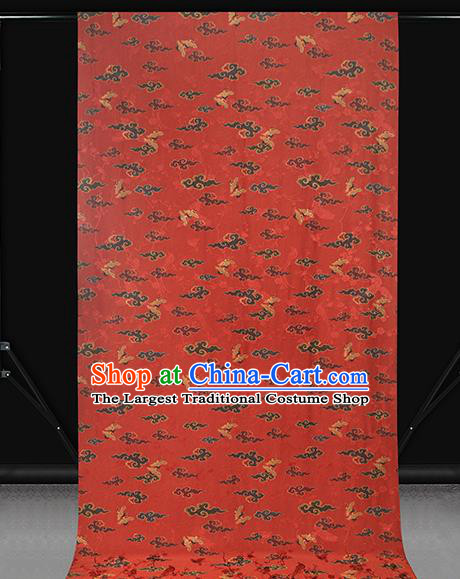 Chinese Royal Cloud Cranes Butterfly Pattern Gambiered Guangdong Gauze Brocade Cloth Drapery Traditional Cheongsam Red Silk Fabric