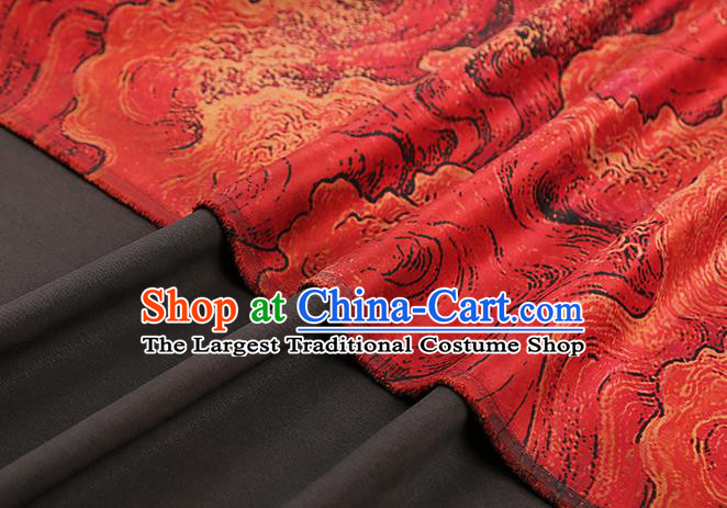 Chinese Red Brocade Cloth Drapery Gambiered Guangdong Gauze Traditional Cheongsam Royal Wave Pattern Silk Fabric