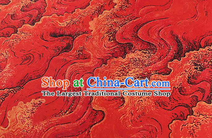 Chinese Red Brocade Cloth Drapery Gambiered Guangdong Gauze Traditional Cheongsam Royal Wave Pattern Silk Fabric