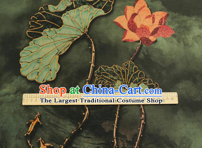 Chinese Olive Green Brocade Cloth Drapery Gambiered Guangdong Gauze Traditional Cheongsam Royal Lotus Pattern Silk Fabric