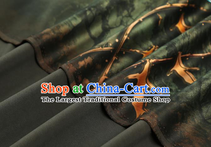 Chinese Olive Green Brocade Cloth Drapery Gambiered Guangdong Gauze Traditional Cheongsam Royal Lotus Pattern Silk Fabric