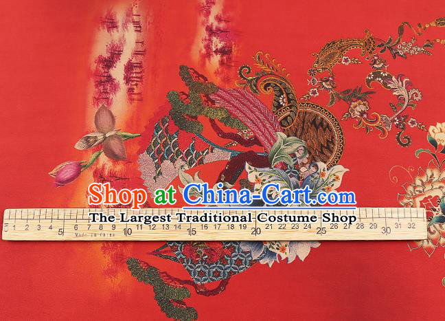 Chinese Classical Flowers Pattern Gambiered Guangdong Gauze Drapery Traditional Cheongsam Silk Fabric Red Brocade Cloth