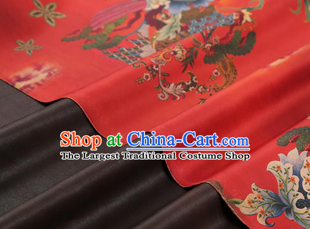 Chinese Classical Flowers Pattern Gambiered Guangdong Gauze Drapery Traditional Cheongsam Silk Fabric Red Brocade Cloth