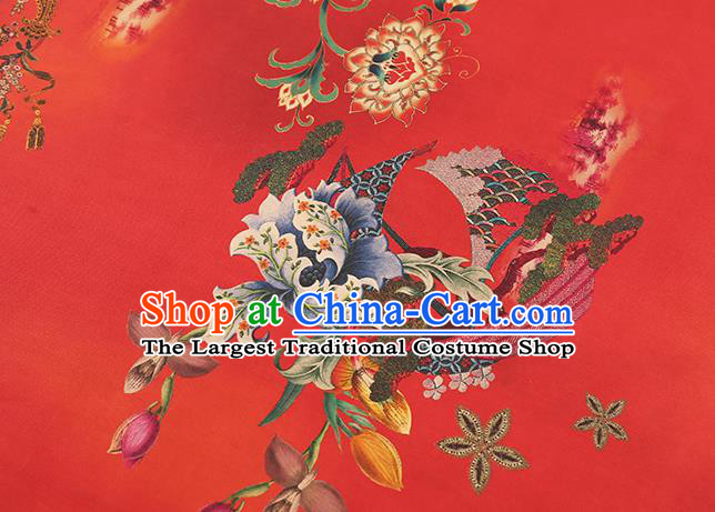Chinese Classical Flowers Pattern Gambiered Guangdong Gauze Drapery Traditional Cheongsam Silk Fabric Red Brocade Cloth