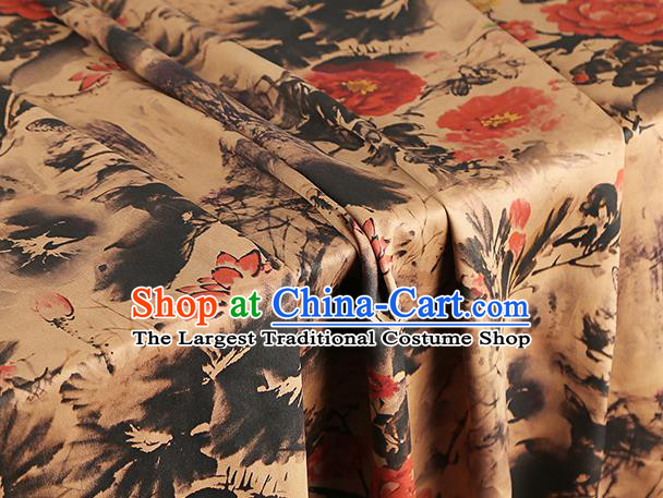 Chinese Traditional Cheongsam Ginger Silk Fabric Classical Peony Pattern Gambiered Guangdong Gauze Drapery Brocade Cloth