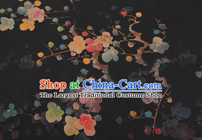 Chinese Traditional Cheongsam Black Silk Fabric Classical Plum Blossom Pattern Gambiered Guangdong Gauze Drapery Brocade Cloth