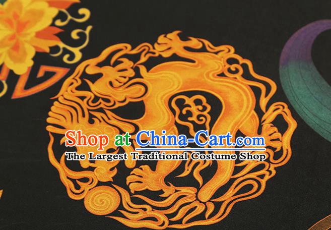 Chinese Classical Dragon Phoenix Pattern Gambiered Guangdong Gauze Drapery Brocade Cloth Traditional Cheongsam Black Silk Fabric