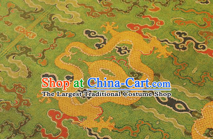 Chinese Classical Dragon Pattern Green Gambiered Guangdong Gauze Drapery Traditional Cheongsam Silk Fabric Brocade Cloth