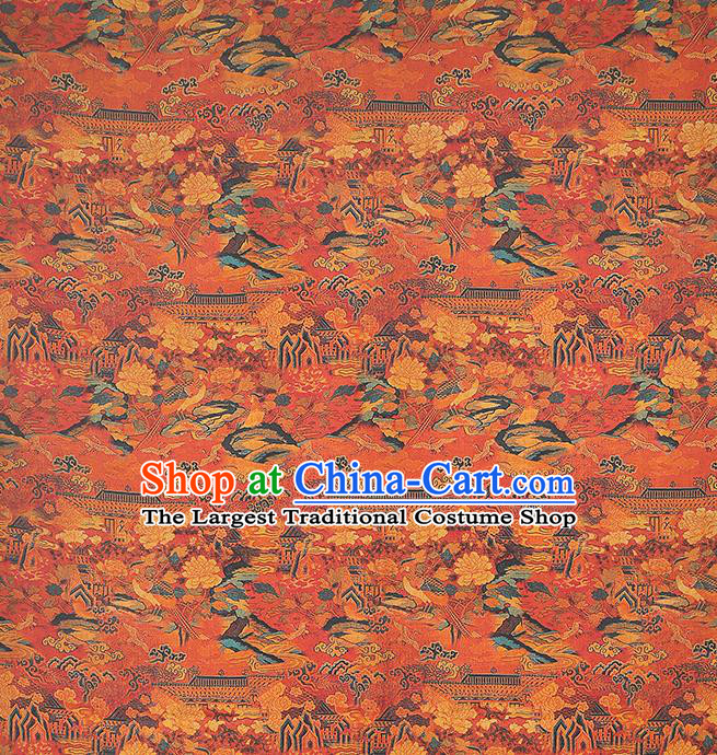 Chinese Traditional Cheongsam Silk Fabric Classical Flowers Pattern Gambiered Guangdong Gauze Red Brocade Cloth Drapery