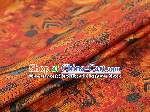Chinese Traditional Cheongsam Silk Fabric Classical Flowers Pattern Gambiered Guangdong Gauze Red Brocade Cloth Drapery