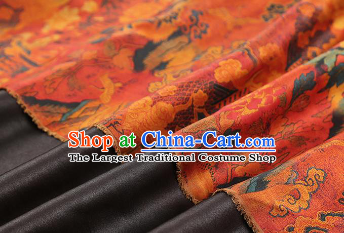Chinese Traditional Cheongsam Silk Fabric Classical Flowers Pattern Gambiered Guangdong Gauze Red Brocade Cloth Drapery