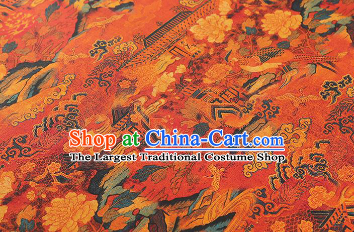 Chinese Traditional Cheongsam Silk Fabric Classical Flowers Pattern Gambiered Guangdong Gauze Red Brocade Cloth Drapery