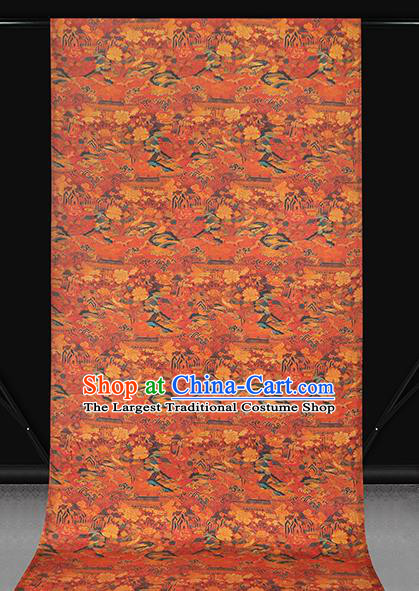 Chinese Traditional Cheongsam Silk Fabric Classical Flowers Pattern Gambiered Guangdong Gauze Red Brocade Cloth Drapery