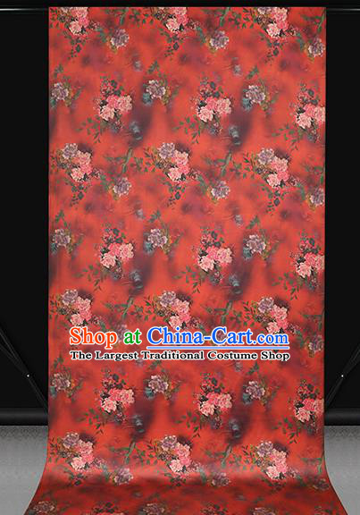 Chinese Classical Flowers Pattern Gambiered Guangdong Gauze Red Brocade Cloth Drapery Traditional Cheongsam Silk Fabric