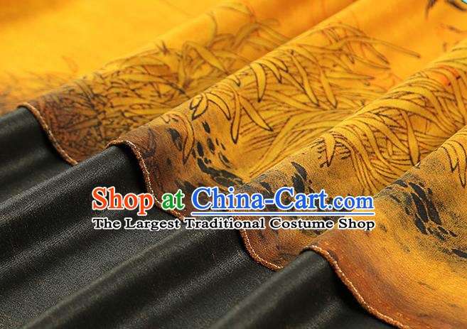 Chinese Traditional Cheongsam Yellow Silk Fabric Classical Beauty Pattern Gambiered Guangdong Gauze Drapery Brocade Cloth