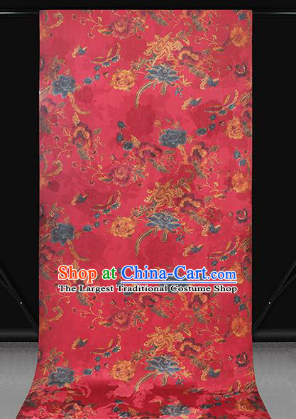Chinese Traditional Brocade Cloth Cheongsam Red Silk Fabric Classical Peony Butterfly Pattern Gambiered Guangdong Gauze Drapery