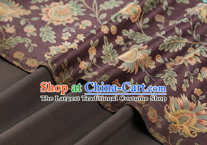 Chinese Traditional Purple Brocade Cloth Classical Flowers Pattern Gambiered Guangdong Gauze Drapery Cheongsam Silk Fabric