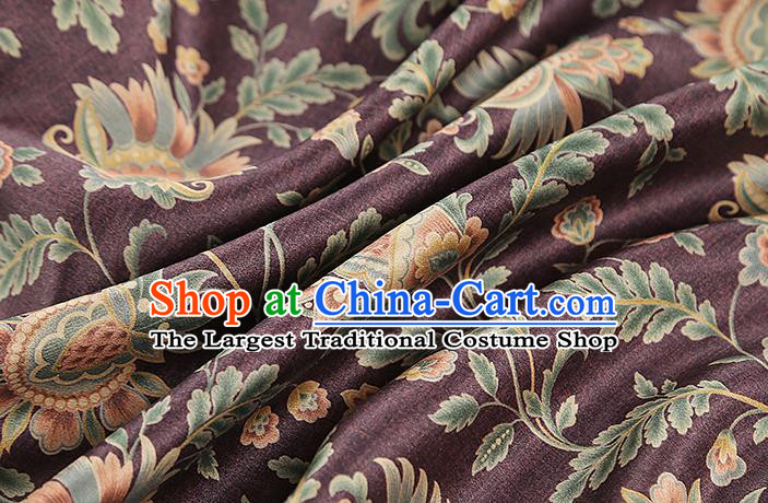 Chinese Traditional Purple Brocade Cloth Classical Flowers Pattern Gambiered Guangdong Gauze Drapery Cheongsam Silk Fabric