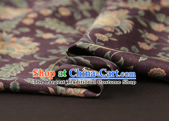 Chinese Traditional Purple Brocade Cloth Classical Flowers Pattern Gambiered Guangdong Gauze Drapery Cheongsam Silk Fabric
