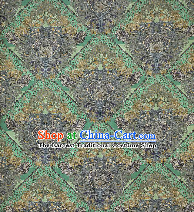 Chinese Classical Flowers Pattern Gambiered Guangdong Gauze Drapery Cheongsam Silk Fabric Traditional Green Brocade Cloth