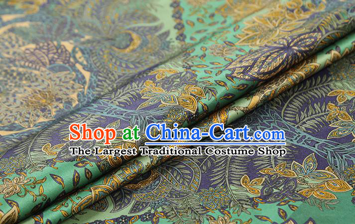 Chinese Classical Flowers Pattern Gambiered Guangdong Gauze Drapery Cheongsam Silk Fabric Traditional Green Brocade Cloth