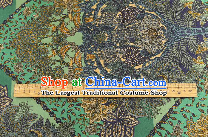 Chinese Classical Flowers Pattern Gambiered Guangdong Gauze Drapery Cheongsam Silk Fabric Traditional Green Brocade Cloth