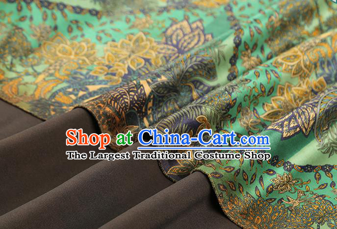 Chinese Classical Flowers Pattern Gambiered Guangdong Gauze Drapery Cheongsam Silk Fabric Traditional Green Brocade Cloth