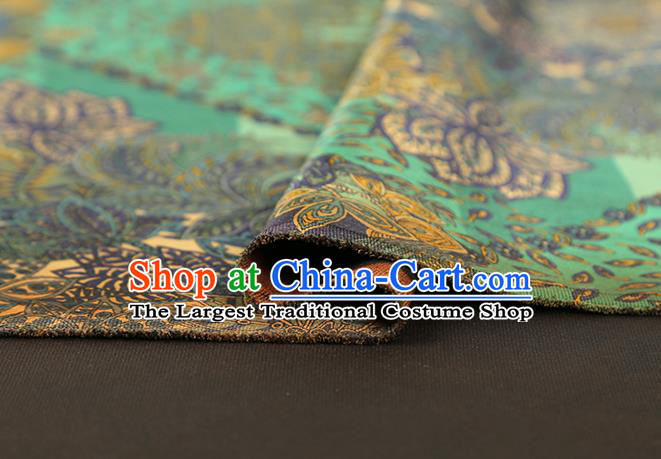 Chinese Classical Flowers Pattern Gambiered Guangdong Gauze Drapery Cheongsam Silk Fabric Traditional Green Brocade Cloth