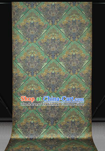 Chinese Classical Flowers Pattern Gambiered Guangdong Gauze Drapery Cheongsam Silk Fabric Traditional Green Brocade Cloth