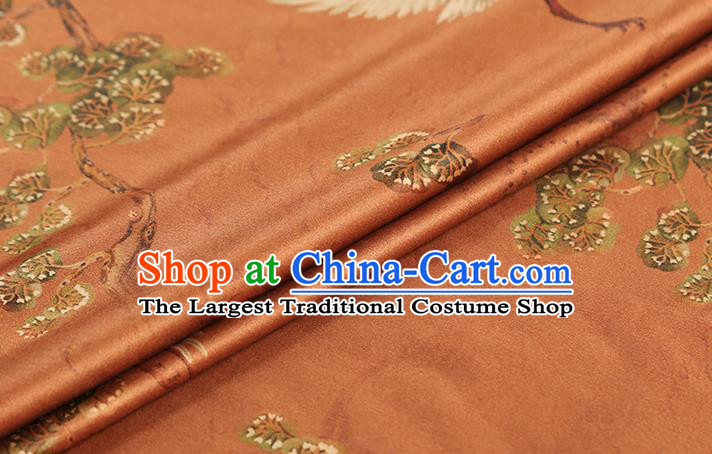 Chinese Classical Pine Crane Pattern Gambiered Guangdong Gauze Drapery Cheongsam Silk Fabric Traditional Orange Brocade Cloth