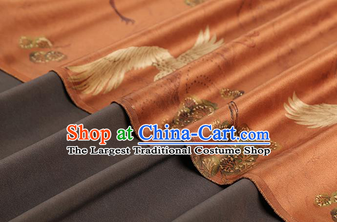 Chinese Classical Pine Crane Pattern Gambiered Guangdong Gauze Drapery Cheongsam Silk Fabric Traditional Orange Brocade Cloth