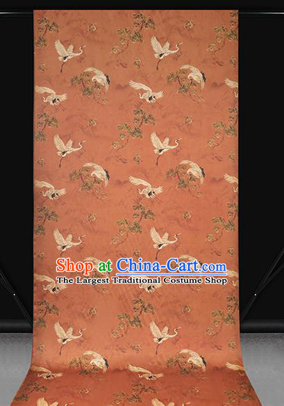 Chinese Classical Pine Crane Pattern Gambiered Guangdong Gauze Drapery Cheongsam Silk Fabric Traditional Orange Brocade Cloth