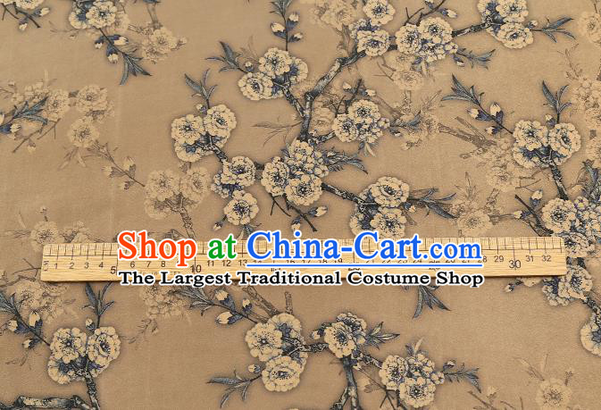 Chinese Traditional Beige Brocade Cloth Cheongsam Silk Fabric Classical Plum Blossom Pattern Gambiered Guangdong Gauze Drapery