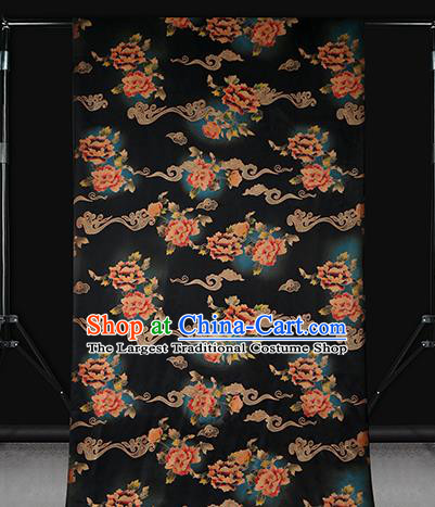 Chinese Traditional Gambiered Guangdong Gauze Cheongsam Silk Drapery Classical Peony Pattern Navy Brocade Fabric