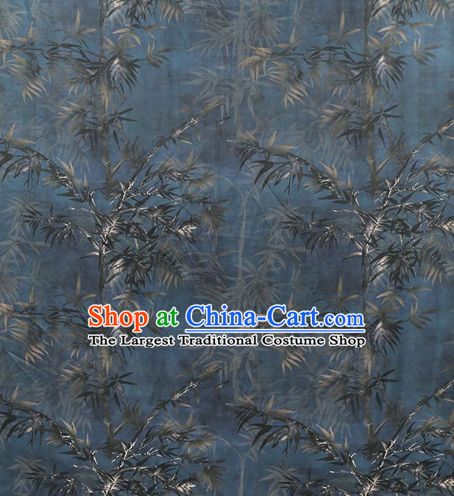 Chinese Traditional Navy Gambiered Guangdong Gauze Cheongsam Silk Drapery Classical Bamboo Pattern Brocade Fabric