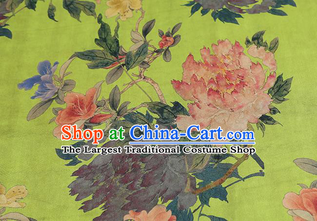 Chinese Cheongsam Green Silk Drapery Classical Peony Pattern Brocade Fabric Traditional Gambiered Guangdong Gauze Cloth