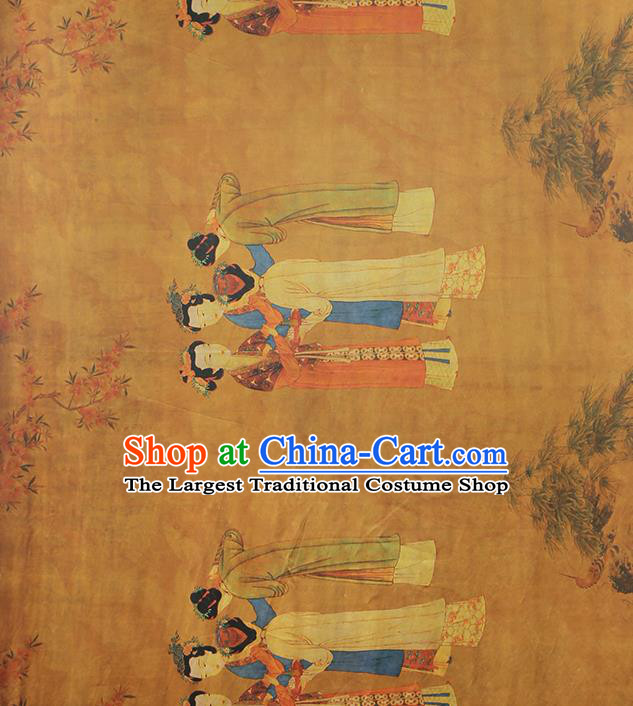 China Traditional Printing Beauty Silk Fabric Cheongsam Drapery Classical Ginger Gambiered Guangdong Gauze