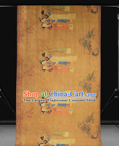 China Traditional Printing Beauty Silk Fabric Cheongsam Drapery Classical Ginger Gambiered Guangdong Gauze