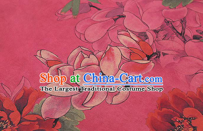 Chinese Traditional Cheongsam Gambiered Guangdong Gauze Cloth Silk Drapery Classical Peony Pattern Rosy Brocade Fabric